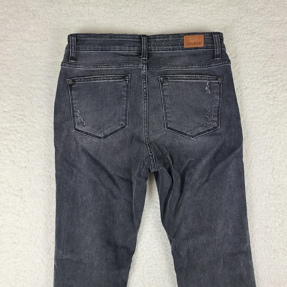 Judy Blue Jeans Womens 7/28 Skinny Fit Distress Buffalo‎ Plaid Dark Gray Wash